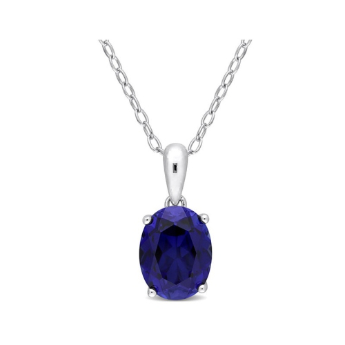 GEM AND HARMONY  2.95 Carat (Ctw) Lab-Created Sapphire Solitaire Oval Pendant Necklace In Sterling Silver With Chain In Blue