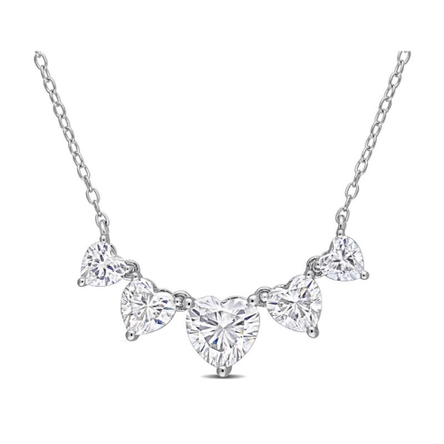 GEM AND HARMONY  2.46 Carat (Ctw) Lab-Created Moissanite Multi-Heart Necklace In Sterling In Silver