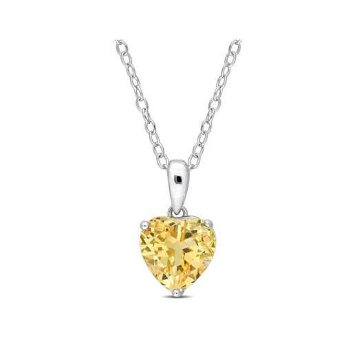 GEM AND HARMONY  1.64 Carat (Ctw) Citrine Heart Solitaire Pendant Necklace In Sterling With Chain In Silver