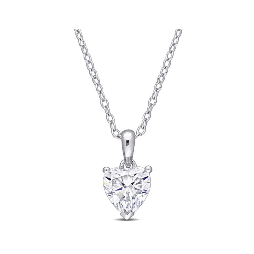 GEM AND HARMONY  1.00 Carat (Ctw) Lab-Created Moissanite Heart Solitaire Pendant Necklace In Sterling With Chain In Silver