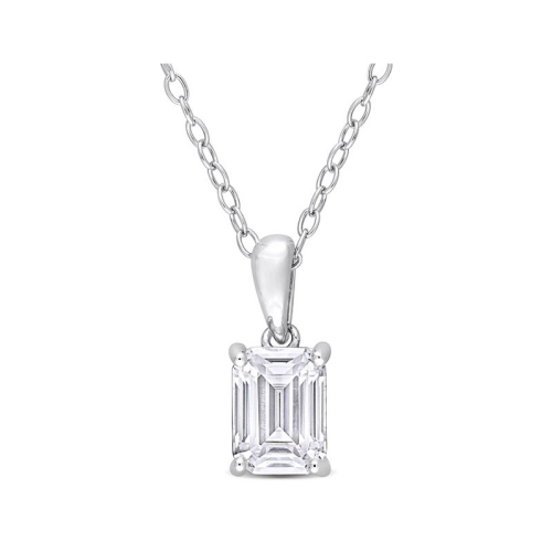 1.00 Carat Simulated Moissanite Emerald-Cut Solitaire Pendant Necklace in Sterling Silver with Chain (8mm)