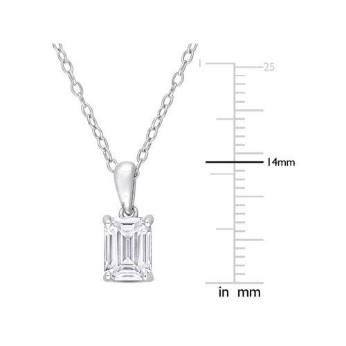 1.00 Carat Simulated Moissanite Emerald-Cut Solitaire Pendant Necklace in Sterling Silver with Chain (8mm)
