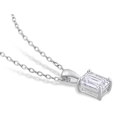 1.00 Carat Simulated Moissanite Emerald-Cut Solitaire Pendant Necklace in Sterling Silver with Chain (8mm)
