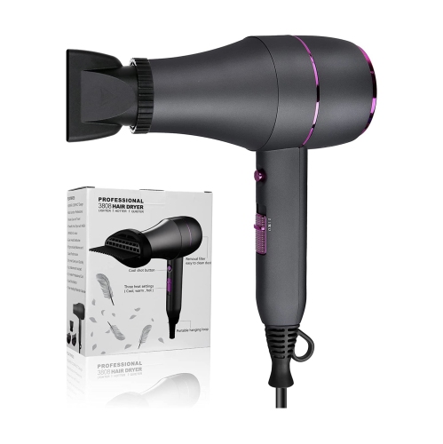 A|M Beauty Professional Hair Dryer, Compact 1800W Blow Dryer with Volumizer Brush | Comb Concentrator Styling Nozzle, Hairdryer for Quick Drying