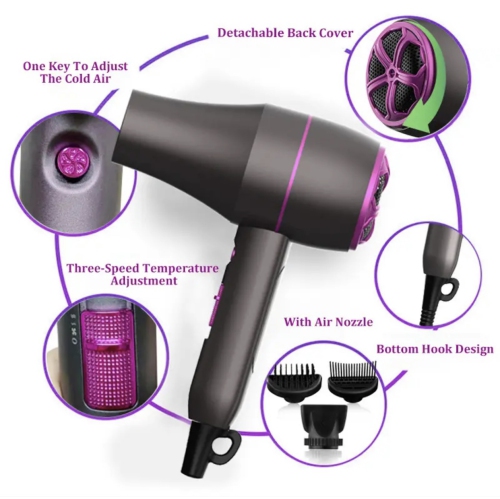A|M Beauty Professional Hair Dryer, Compact 1800W Blow Dryer with Volumizer Brush | Comb Concentrator Styling Nozzle, Hairdryer for Quick Drying