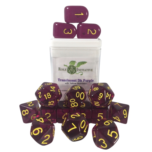 ROLE 4 INITIATIVE  Set Of 15 Dice: Translucent Dark Purple/yellow With Arch'd4 In Multicolor