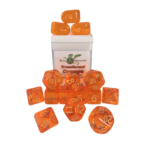 ROLE 4 INITIATIVE  Set Of 15 Dice: Translucent /light With Arch'd4 In Orange