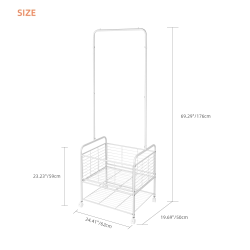 2 in 1 Clothes Rack Garment Clothing Coat Shelf with Storage basket & Bottom Rack and 4 wheels - SortWise