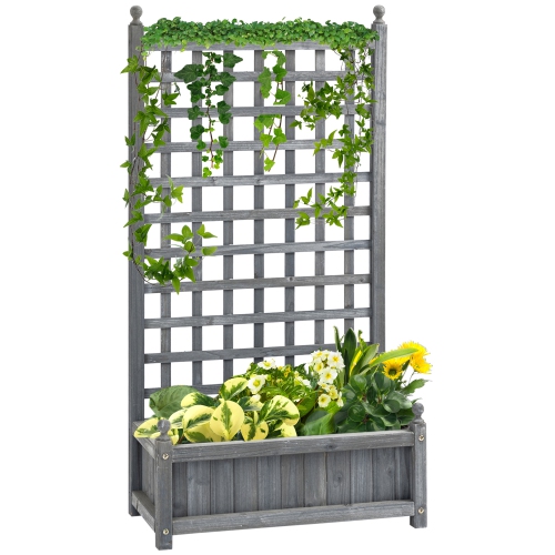 OUTSUNNY  Raised Garden Bed \w Trellis for Climbing Vines, Wood Planter Box for Garden, Free Standing Flower Bed, Indoor Outdoor Display Rack, 25.2"