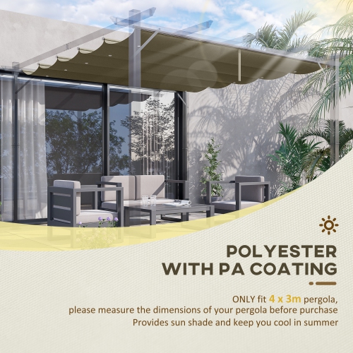 Outsunny Auvent de pergola de remplacement rétractable pour pergola de 9.8' x 9.8', remplacement de la couverture de pergola, marron