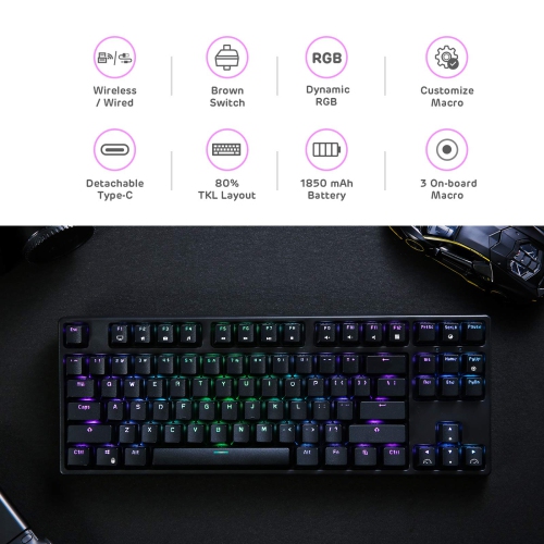 RK ROYAL KLUDGE RK87 Sink87G RGB Wireless TKL Mechanical Gaming Keyboard, 87 Keys No Numpad Tenkeyless Compact 2.4G Wireless Keyboard with Tactile