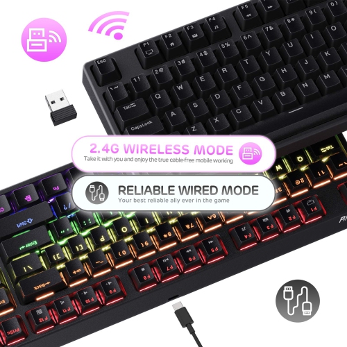 RK ROYAL KLUDGE RK87 Sink87G RGB Wireless TKL Mechanical Gaming Keyboard, 87 Keys No Numpad Tenkeyless Compact 2.4G Wireless Keyboard with Tactile