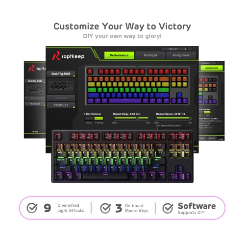 RK ROYAL KLUDGE RK87 Sink87G RGB Wireless TKL Mechanical Gaming Keyboard, 87 Keys No Numpad Tenkeyless Compact 2.4G Wireless Keyboard with Tactile