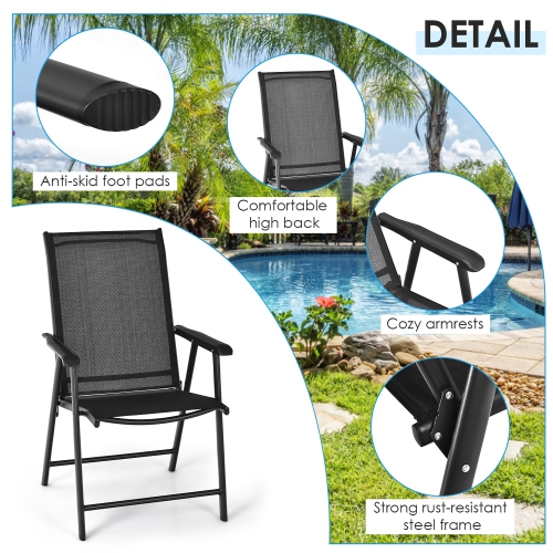 Costway 2PCS Patio Folding Dining Chairs Portable Camping Armrest Garden