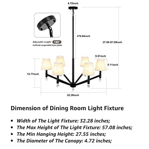 A|M lighting Black Chandeliers with Light Shade, 6-Light Rustic Iron