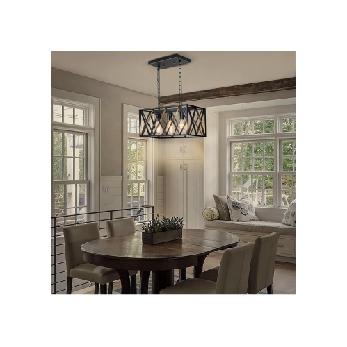 A|M Lighting – Luminaire suspendu industriel pour îlot de cuisine, luminaire suspendu rectangulaire rustique rétro à 3 lampes Pynsseu