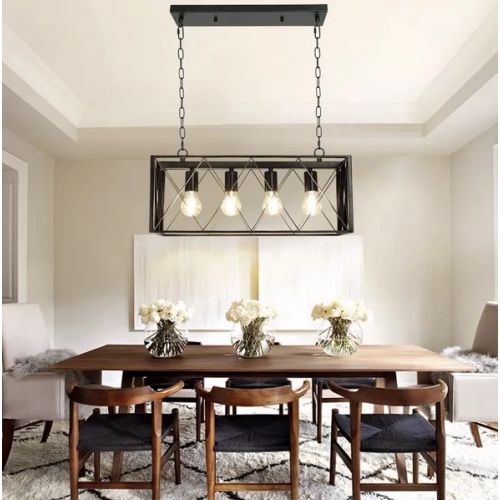 A|M Lighting – Luminaire suspendu industriel pour îlot de cuisine, luminaire suspendu rectangulaire rustique rétro à 3 lampes Pynsseu