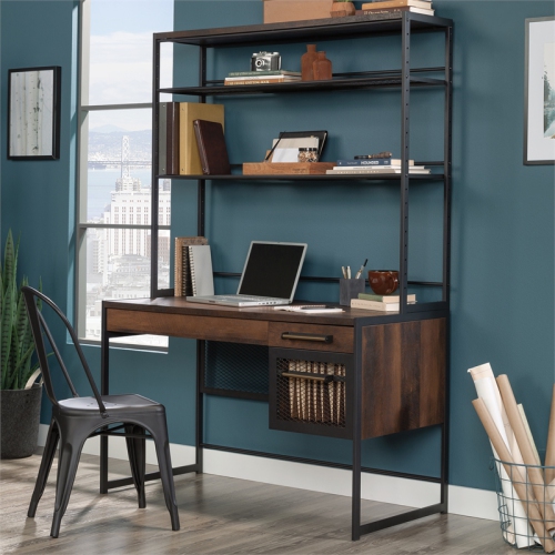 Sauder Briarbrook Engineered Wood Computer Desk with Hutch in Barrel Oak
