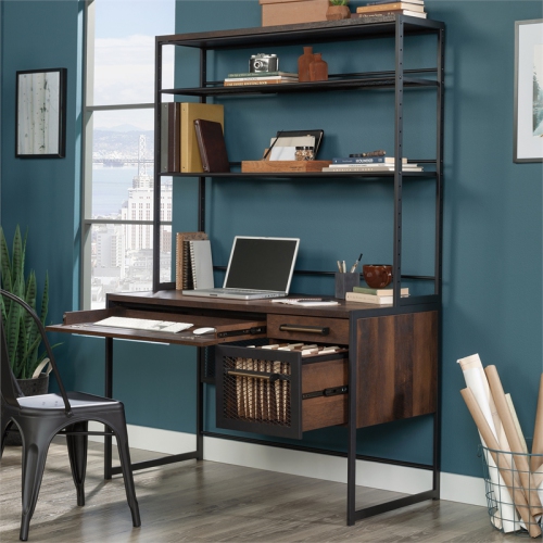 Sauder Briarbrook Engineered Wood Computer Desk with Hutch in Barrel Oak