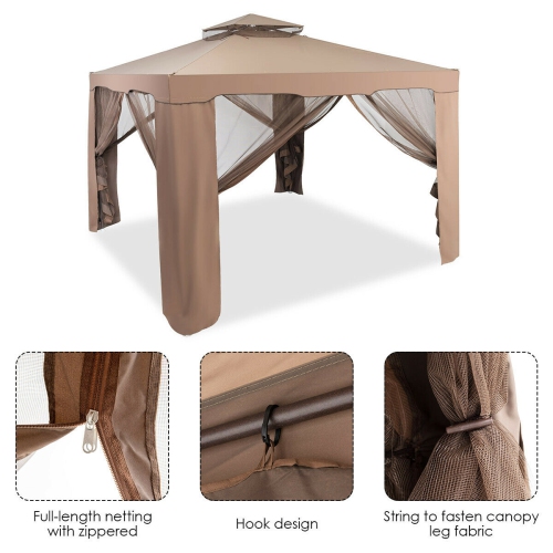 Gymax 10'x 10' Canopy Gazebo Tent Shelter W/Mosquito Netting Outdoor Patio