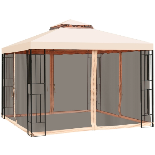 Gymax 10x10ft Metal Gazebo W/ Mosquito Netting Canopy Gazebo 2 Tier Vented Gazebo Top
