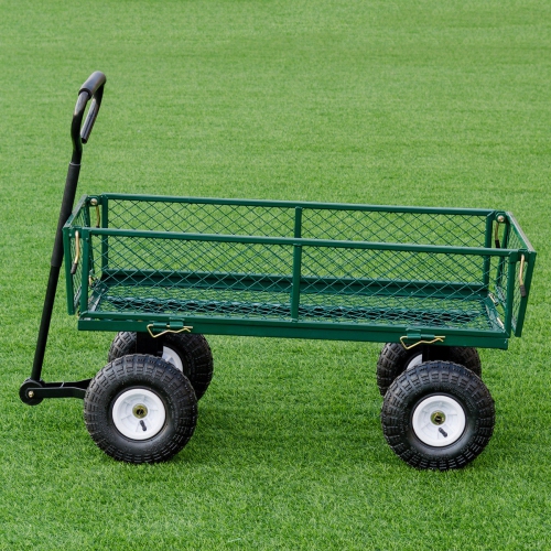 Gymax Heavy Duty Lawn Garden Utility Cart Wagon Wheelbarrow Steel Trailer