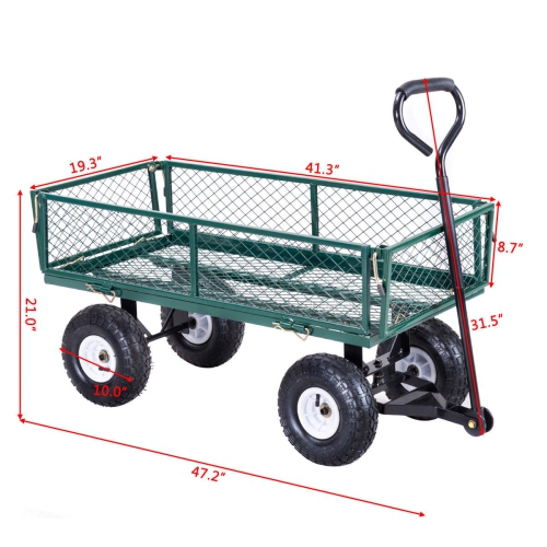 Gymax Heavy Duty Lawn Garden Utility Cart Wagon Wheelbarrow Steel Trailer