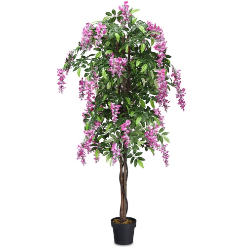 Gymax Artificial Wistera Silk Tree Pink Flower 6 Feet Home Holiday Decor