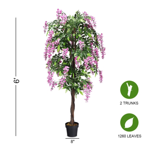 Gymax Artificial Wistera Silk Tree Pink Flower 6 Feet Home Holiday Decor