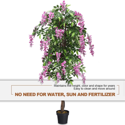 Gymax Artificial Wistera Silk Tree Pink Flower 6 Feet Home Holiday Decor