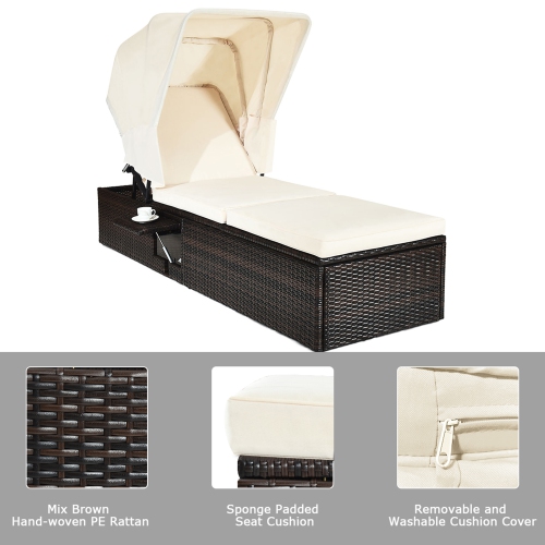Gymax 2pcs Rattan Lounge Cushioned Chair W/Adjustable Canopy Patio