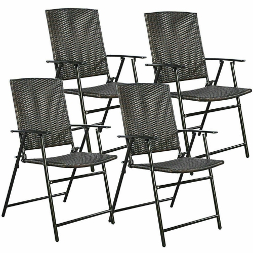 GYMAX  Folding Rattan Chair 4 PCs Outdoor Indoor Furniture In Brown