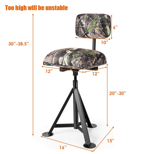 Gymax Swivel Hunting Chair Tripod Blind Stool w/ Detachable Backrest Outdoor Camping