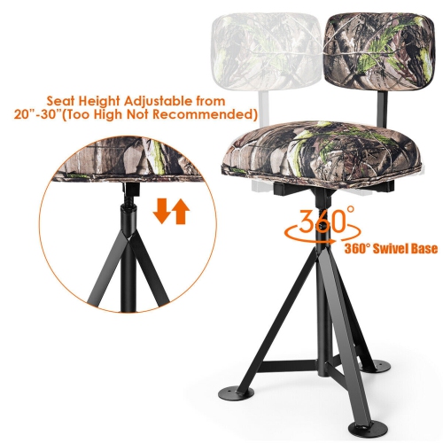 Gymax Swivel Hunting Chair Tripod Blind Stool w/ Detachable Backrest Outdoor Camping
