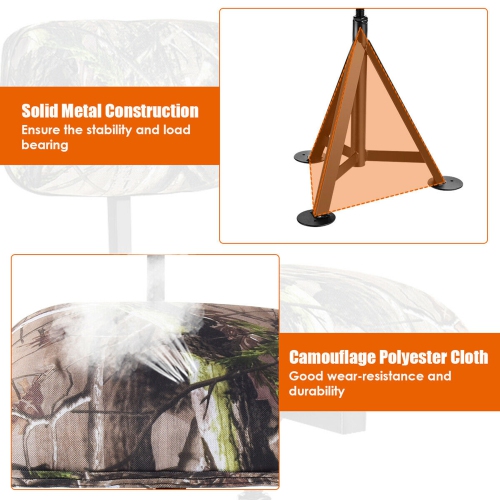 Gymax Swivel Hunting Chair Tripod Blind Stool w/ Detachable Backrest Outdoor Camping