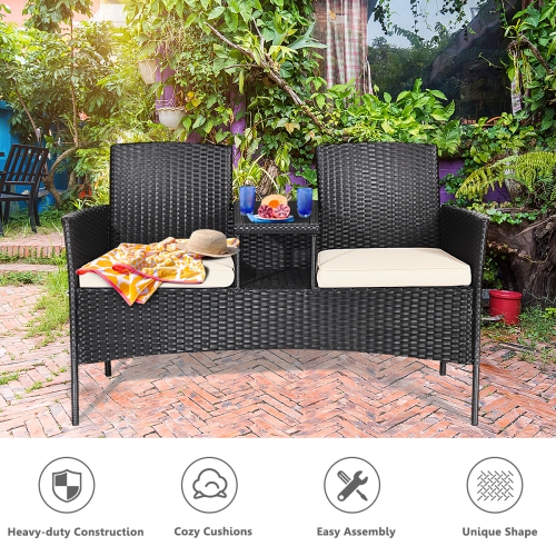 Gymax One piece Rattan Sofa Set Garden Lawn conjoined Cushioned Seat Furniture