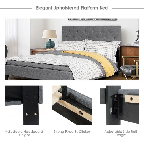 Gymax Full Size Upholstered Panel Bed W/Linen Panel Headboard Upholstered Wooden Bed