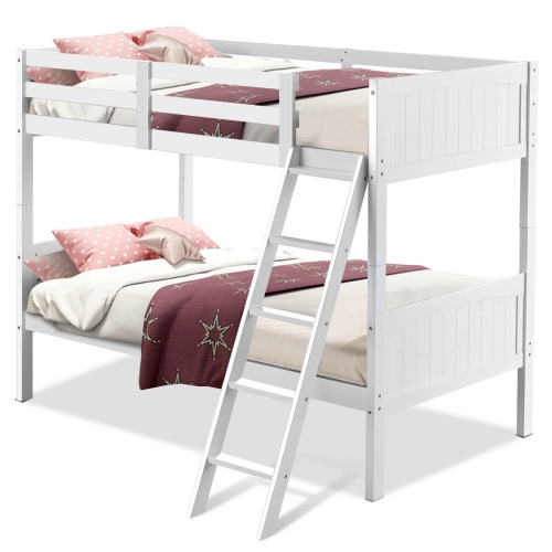 GYMAX  Wooden Twin Over Twin Bunk Beds Convertable 2 Individual Twin Beds In White