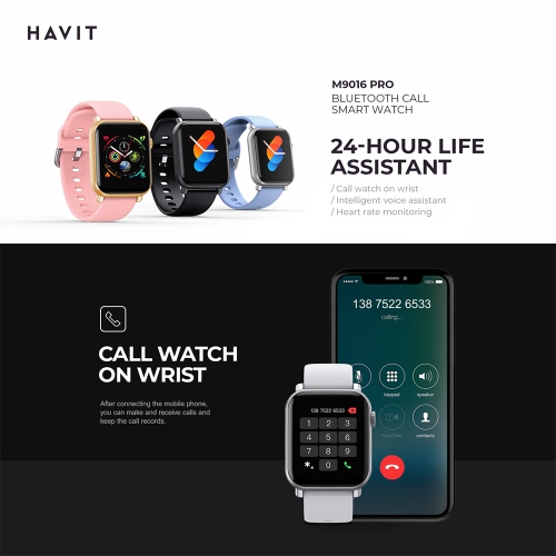 Havit M9016 Pro 1.69 inch full touch Screen, Bluetooth Call Smart Watch_Grey & Black