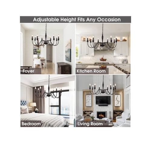 A|M Lighting Black Chandelier, 8 Light Farmhouse Candle Chandelier