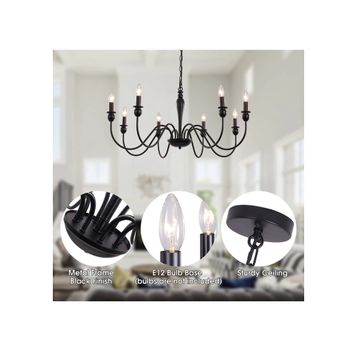A|M Lighting Black Chandelier, 8 Light Farmhouse Candle Chandelier