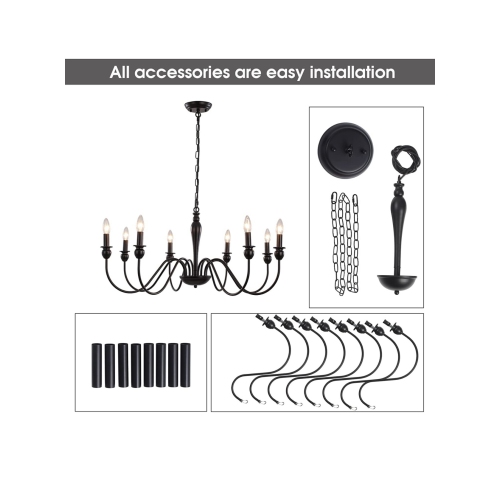 A|M Lighting Black Chandelier, 8 Light Farmhouse Candle Chandelier