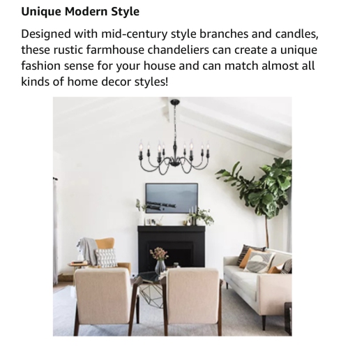 A|M Lighting Black Chandelier, 8 Light Farmhouse Candle Chandelier