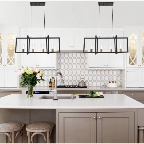 A|M Lighting Modern Black and Gold farmhouse style Chandelier