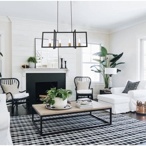 A|M Lighting Modern Black and Gold farmhouse style Chandelier