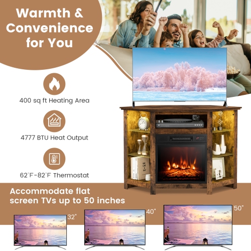 Costway Fireplace TV Stand w/ Led Lights & 18" Electric Fireplace for Tvs up to 50"