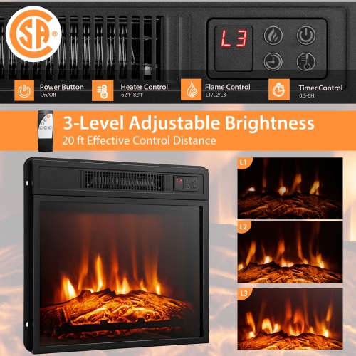 Meuble pour téléviseur avec foyer de Costway avec lumières DEL et foyer électrique de 18&nbsp;po pour téléviseur de 65&nbsp;po fixé au mur