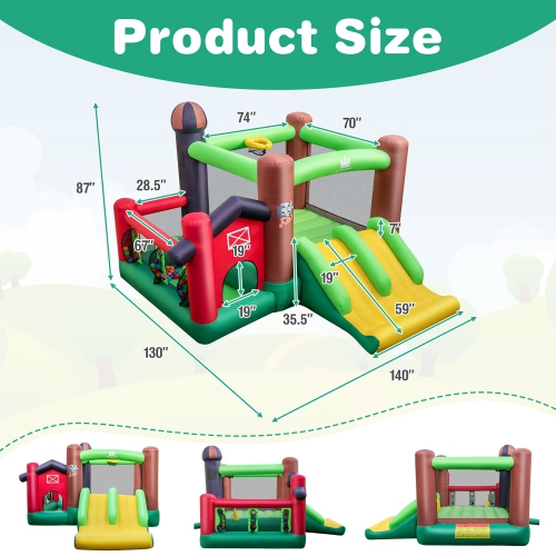 Costway Farm Themed Inflatable Castle Kids Bounce House w/ Double Slides Blower Excluded