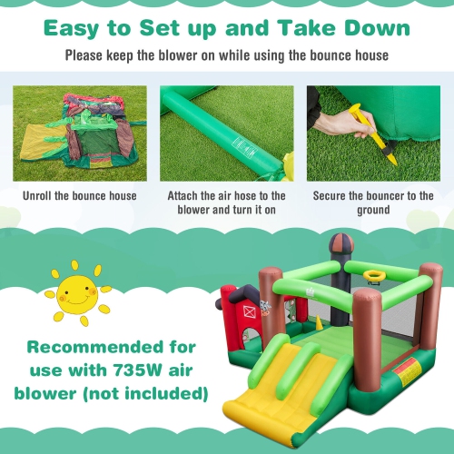 Costway Farm Themed Inflatable Castle Kids Bounce House w/ Double Slides Blower Excluded