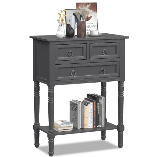 Costway Console Entryway Table w/ 3 Drawers Open Shelf for Hallway Living room Dark Grey